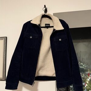 Express Navy Corduroy Jacket with Sherpa Lining